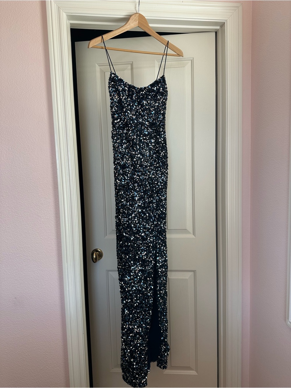 Nookie Black Sequin Spaghetti-Strap Gown